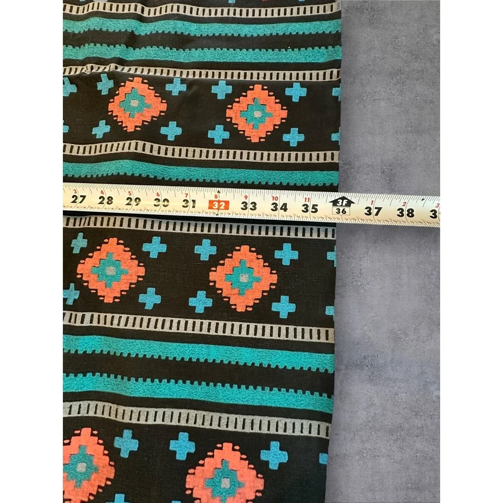 Southwestern Fabric Textile Panel Black Turquoise Coral Painted/Screen print